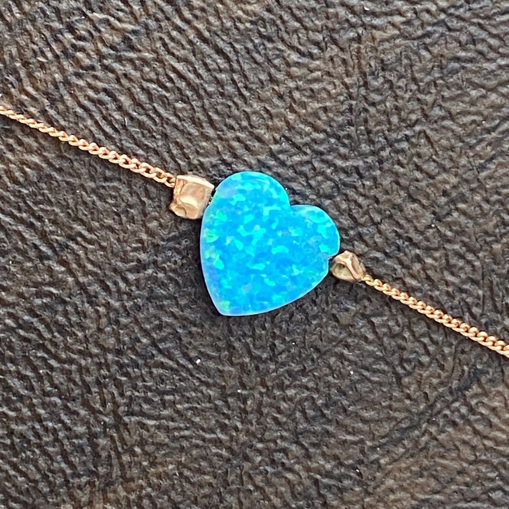 14K Gold Necklace with Turquoise Blue Hearts - Unique! - Picture 7 of 10